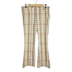 Free People The Way You Move Flare Plaid Linen Pants Neutral Beige Size 12